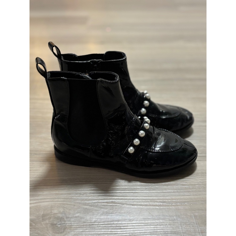 Zara Kids Black Patent Pearl Embellished‎ Chelsea Boots Size 30